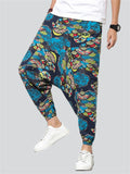 Chinese Style Fan & Dragon Print Harem Pants