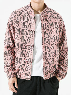 Men's Trendy All-Over Letter Print Short Faux Suede Jacket