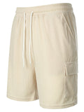 Male Solid Color Multi-Pocket Drawstring Corduroy Shorts