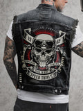 Hip-Hop Skull Print Sleeveless Denim Vest for Men