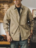 Men's Solid Color Retro Oversized Lapel Work Jacket