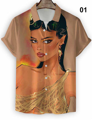 Men's Modern Female Printed Short Sleeve Shirt