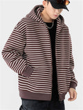 Men's Casual Zebra Stripes Plush Lining Zipper Hoodies