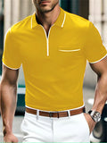 Men's Sports Fashion Quarter-Zip Polo Shirt for Summer