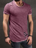 Comfortable Men's Round Collar Short-sleeved Shirt with Holes