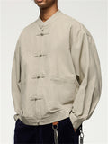 Men's Cotton Zipper Frog Button Jacket Long Sleeve Coat Pocket