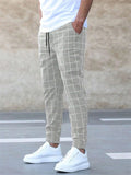 Leisure Slim Fit Grid Print Trousers for Men