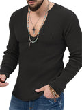 Men's U Neck Stripe Texture Fit Knitted Shirt