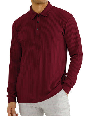 Men's Fall Lapel Long Sleeve Stripe Texture Golf Shirt