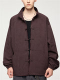 Men's Frog Button Plaid Jacket Long Sleeve Coat