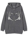 Street Skeleton Hand Print Zipper Hoodies for Men