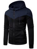 Men's Contrast Color Regular Fit Zipper Sports Hoodie