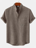Cozy Cotton Linen Short Sleeve Stand Collar Men's Shirt