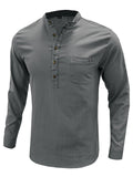 Men's Holiday Patch Pocket Long Sleeve Henry Cotton Linen Shirt