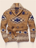 Men's Retro Jacquard Lapel Thickened Button Up Knit Sweater