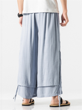 Men's Zen Style Side Slit Lace Up Layered Linen Pants