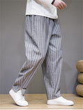 Men's Fashion Drawstring Striped Linen Pants