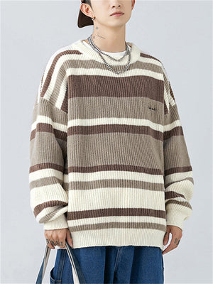 Japanese Vintage Contrast Color Stripe Couple Knitted Sweaters