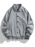 Men's Trendy Button Down Faux Suede Bomber Jacket