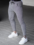 Male Fitted Plaid Stretchy Muscular Casual Trousers