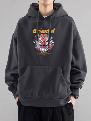 Men's Festive Oriental Loong Print Spring Autumn Hoodies