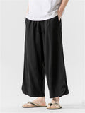 Men's Retro Simple Cotton Linen Drawstring Straight-Leg Pants