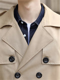 Mens Fashion Buttons Khaki Trench Coat