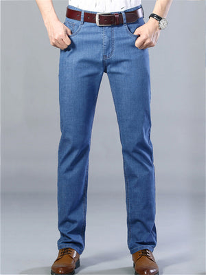 Loose Elastane Straight Breathable Denim Pants