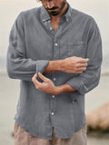 Men's Casual Plain Lapel Button Down Roll Up Sleeve Shirts