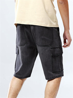 Casual Loose Denim Knee Shorts With Multi Pockets