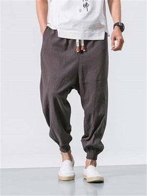 Casual Loose Cotton&Linen Elastic Waist Ankle Pants