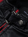 Fashion Retro Contrast Color Style Stand Collar Leather Jacket