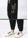 Men’s Characters-Embroidered Drawstring Waistband Elastic Cuff Harem Pants