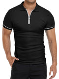 Men's Summer Short Sleeve Lapel Zipper Slim Fit Thin Polo T-shirts