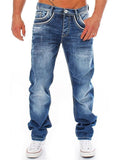 Fashion Washed Effect Casual Straight-Leg Denim Trousers