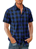 Hawaii Summer Short Sleeve Classic Plaid Lapel Shirt for Men