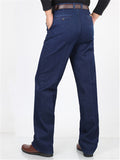 Elastane Classic Pure Color Straight Comfy Denim Pants