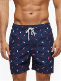 Mens Floral Printing Elastic Waist Casual Beach Shorts