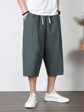 Men's Simple Style Casual Loose Large Size Retro Embroidered Cropped Pants