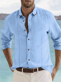 Men's Solid Color Long Sleeve Button Down Vacation Lapel Shirt