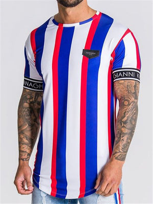 Mens Gym Btreathable Striped Short Sleeve T-Shirts