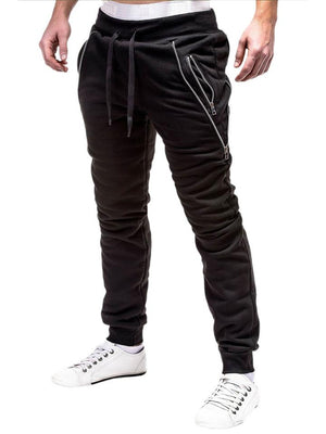 Mens Solid Color Zipper Decor Casual Ankle Pants