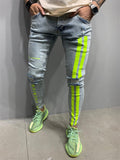 Men's Sport Slim Fit Print Ripped Jeans