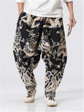 Causal Dragon Print Loose Harem Pants