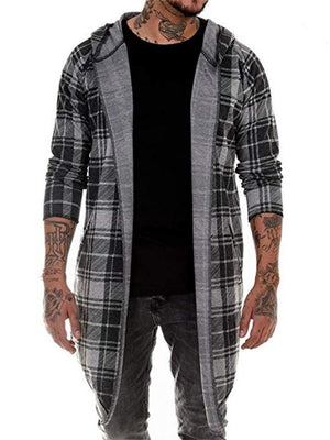 Men's Plaid Fashion Casual Hooded Mid-Length Simple Coat