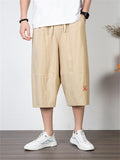 Men's Simple Style Casual Loose Large Size Retro Embroidered Cropped Pants