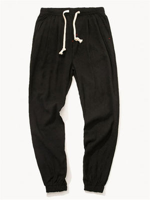 Cotton Linen Solid Color Breathable Loose Jogger Pants