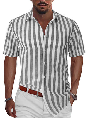 Men's Summer Classic Stripe Lapel Short Sleeve Button Beach Shirts