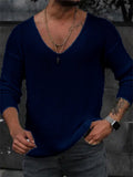 Men's Simple Pure Colour V Neck Long Sleeve Thin Knitted Tops