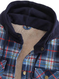 Men's Trendy Plaid Pattern Thermal Long Sleeve Hooded Jacket With Pockets